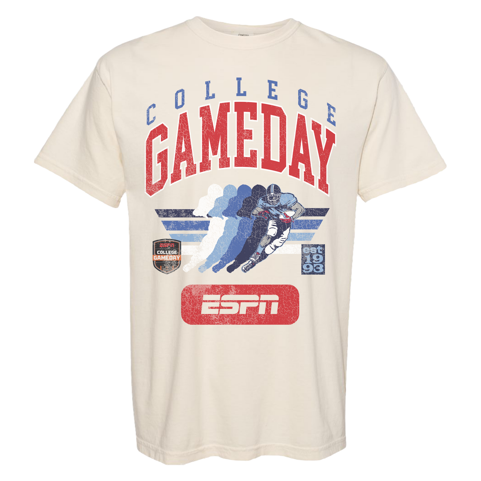 Beige t-shirt with 'College GameDay' and ESPN logos on a white background