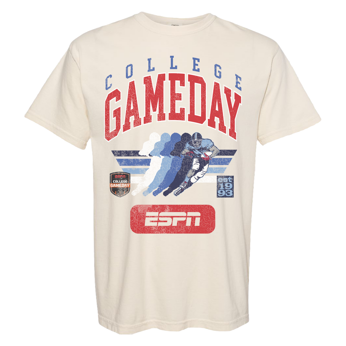 Beige t-shirt with 'College GameDay' and ESPN logos on a white background